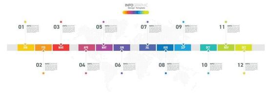 12 meses moderno cronograma diagrama calendario, infografía modelo para negocio. vector