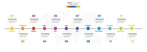 12 Months modern Timeline diagram calendar, Infographic template for business. vector