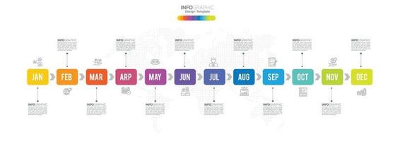 12 Months modern Timeline diagram calendar, Infographic template for business. vector