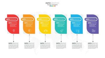 El vector infográfico de línea de tiempo con 6 pasos se puede utilizar para el diseño web del informe anual del diagrama de diseño de flujo de trabajo.