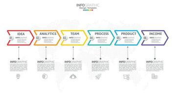 Timeline infographic vector with 6 steps can be used for workflow layout diagram annual report web design.