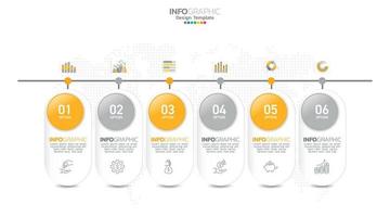 Timeline infographic vector with 6 steps can be used for workflow layout diagram annual report web design.