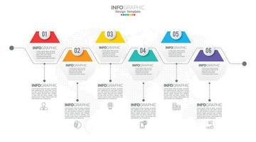 Timeline infographic vector with 6 steps can be used for workflow layout diagram annual report web design.