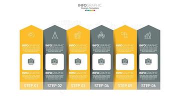 El vector infográfico de línea de tiempo con 6 pasos se puede utilizar para el diseño web del informe anual del diagrama de diseño de flujo de trabajo.