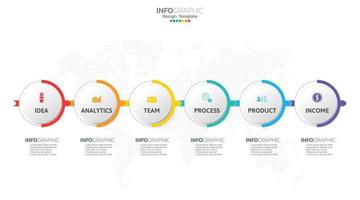 El vector infográfico de línea de tiempo con 6 pasos se puede utilizar para el diseño web del informe anual del diagrama de diseño de flujo de trabajo.