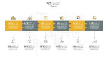 El vector infográfico de línea de tiempo con 6 pasos se puede utilizar para el diseño web del informe anual del diagrama de diseño de flujo de trabajo.