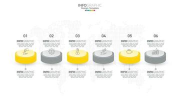 El vector infográfico de línea de tiempo con 6 pasos se puede utilizar para el diseño web del informe anual del diagrama de diseño de flujo de trabajo.