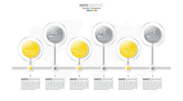 El vector infográfico de línea de tiempo con 6 pasos se puede utilizar para el diseño web del informe anual del diagrama de diseño de flujo de trabajo.