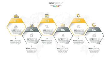 Timeline infographic vector with 6 steps can be used for workflow layout diagram annual report web design.