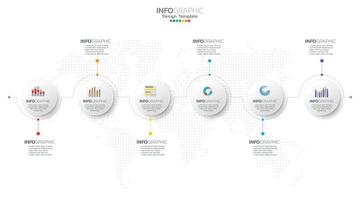 El vector infográfico de línea de tiempo con 6 pasos se puede utilizar para el diseño web del informe anual del diagrama de diseño de flujo de trabajo.