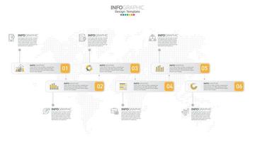 Timeline infographic vector with 6 steps can be used for workflow layout diagram annual report web design.