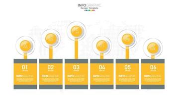 Timeline infographic vector with 6 steps can be used for workflow layout diagram annual report web design.