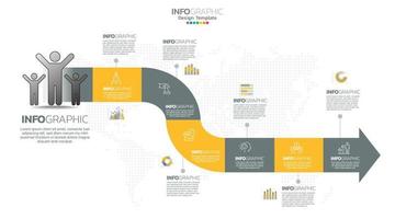 El vector infográfico de línea de tiempo con 6 pasos se puede utilizar para el diseño web del informe anual del diagrama de diseño de flujo de trabajo.