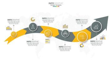 El vector infográfico de línea de tiempo con 6 pasos se puede utilizar para el diseño web del informe anual del diagrama de diseño de flujo de trabajo.