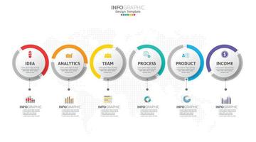 El vector infográfico de línea de tiempo con 6 pasos se puede utilizar para el diseño web del informe anual del diagrama de diseño de flujo de trabajo.