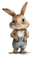 Watercolor drawing of a cute brown rabbit isolated on transparent background png