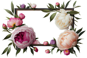 Frame made of peony flowers on a transparent background. Png file. Floral