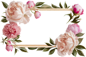 Frame made of peony flowers on a transparent background. Png file. Floral