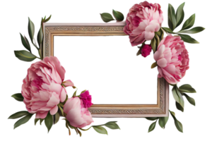 Frame made of peony flowers on a transparent background. Png file. Floral