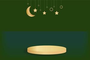 podium green crescent moon background for ramadan with crescent moon,star product display vector