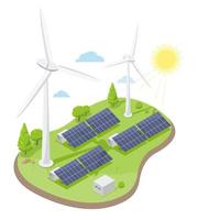 molino viento energía y solar planta verde poder eco tecnología símbolos concepto electricidad ilustración isométrica aislado vector