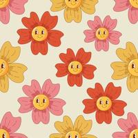 Cute funky flowers seamless pattern vector