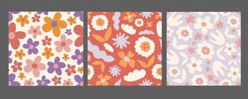 Minimal abstract floral seamless patterns set vector