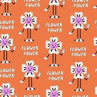 Groovy Flower Character Seamless Pattern vector