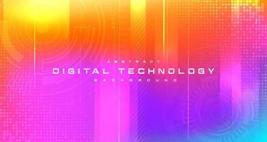 Digital technology banner purple orange pink background concept, cyber technology, abstract hi-tech, innovation future data, internet network, Ai big data, lines dots connection, illustration vector