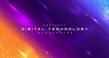 Digital technology banner purple orange background concept, cyber technology, abstract hi-tech, innovation future data, internet network, Ai big data, lines dots connection, illustration vector