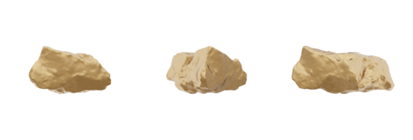 A gorgeous and realistic 3D rendering of a golden rock is presented. This lovely mineral has a gleaming metallic sheen and a natural, crystal-like structure, adding a sense of richness png