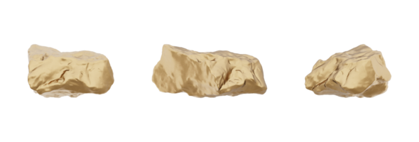 A gorgeous and realistic 3D rendering of a golden rock is presented. This lovely mineral has a gleaming metallic sheen and a natural, crystal-like structure, adding a sense of richness png