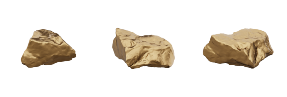 A gorgeous and realistic 3D rendering of a golden rock is presented. This lovely mineral has a gleaming metallic sheen and a natural, crystal-like structure, adding a sense of richness png