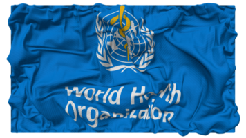 mundo saúde organização, quem bandeira ondas com realista colisão textura, bandeira fundo, 3d Renderização png