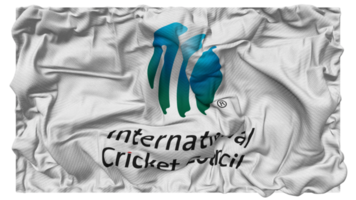 internazionale cricket consiglio, icc bandiera onde con realistico urto struttura, bandiera sfondo, 3d interpretazione png