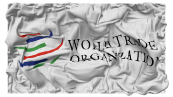 mundo comercio organización, omc bandera olas con realista bache textura, bandera fondo, 3d representación png