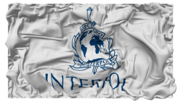de Internationale crimineel Politie organisatie, interpoleren vlag golven met realistisch buil textuur, vlag achtergrond, 3d renderen png