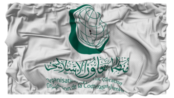 organisation av islamic samarbete, oic flagga vågor med realistisk stöta textur, flagga bakgrund, 3d tolkning png