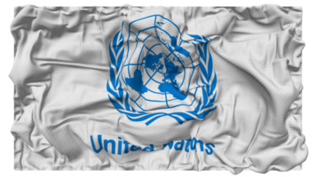 unito nazioni bandiera onde con realistico urto struttura, bandiera sfondo, 3d interpretazione png