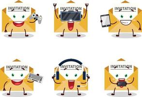 Invitation message cartoon character are playing games with various cute emoticons vector