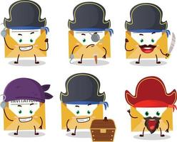 dibujos animados personaje de invitación mensaje con varios piratas emoticones vector