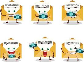 Photographer profession emoticon with invitation message cartoon character vector