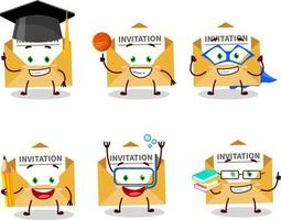 School student of invitation message cartoon character with various expressions vector