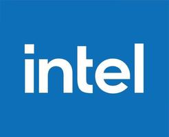 Intel Logo Brand Software Computer Symbol White Design Vector Illustration With Blue Background