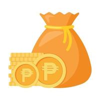 Money bag with Pesos Coins Icon Business and Finance Vector Illustration Isolated on White Background