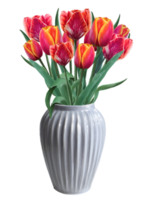 red tulips in a ceramic vase illustration png