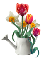 bouquet of daffodils and tulips in a flower pot illustration png