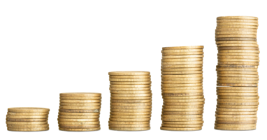 Golden coins stacked forming a raising chart png