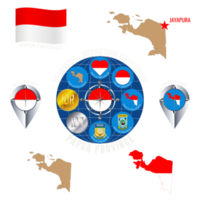 conjunto de ilustraciones de bandera, contorno mapa, íconos de Papuasia provincia. indonesio territorios. viaje concepto. png