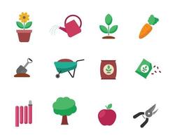 Set of gardening icons in flat style vector